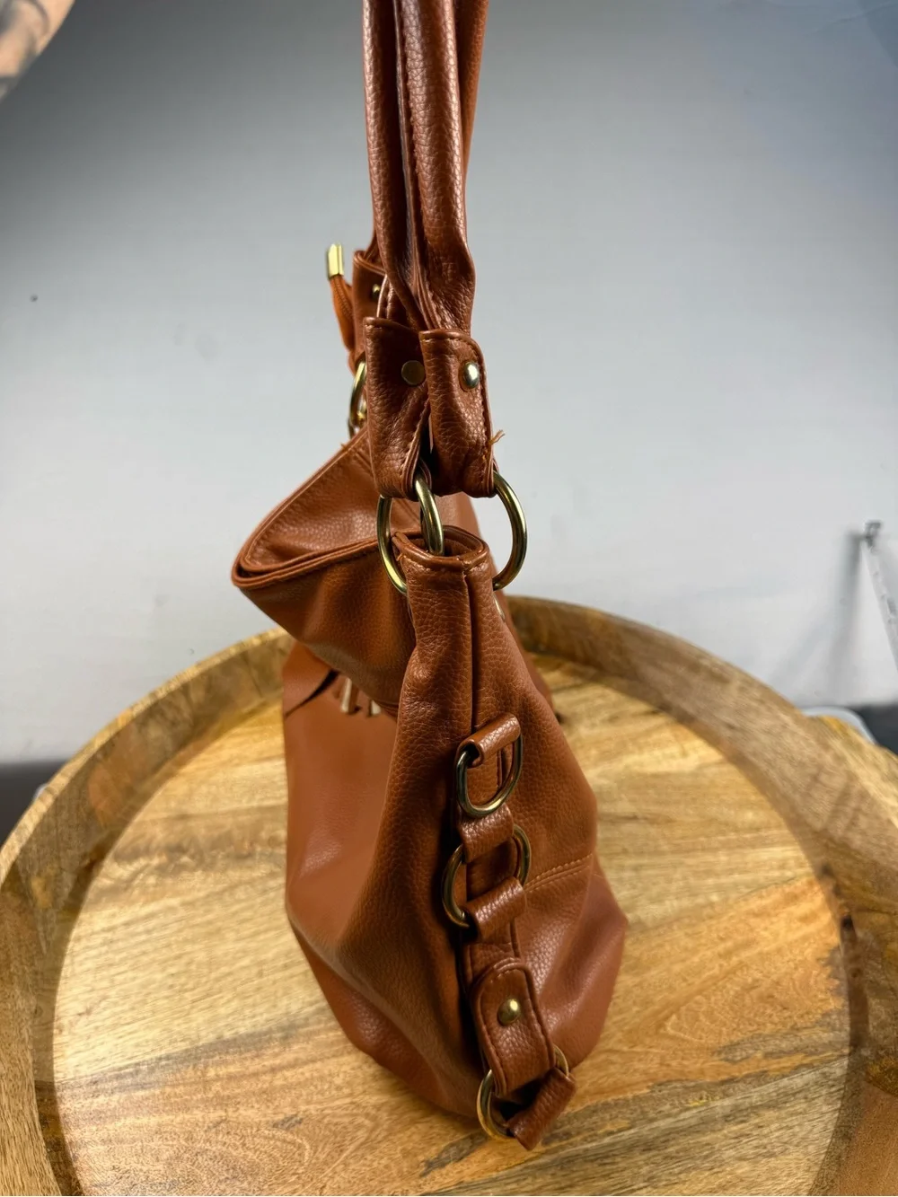 Lollie Closet Cognac Faux Leather Slouch Hobo Tote Tassel Shoulder Bag